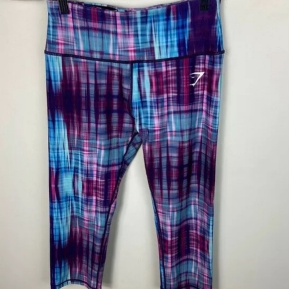 Gymshark Harlequin Capri Leggings Purple Tie Dye M - Picture 2 of 7